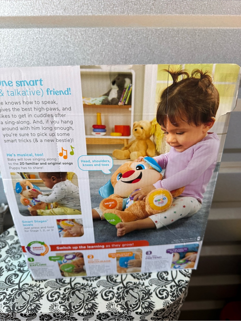 Fisher-Price Tan Puppy Plush with Blue Ears and Colorful ABC Heart - Picture 6 of 8